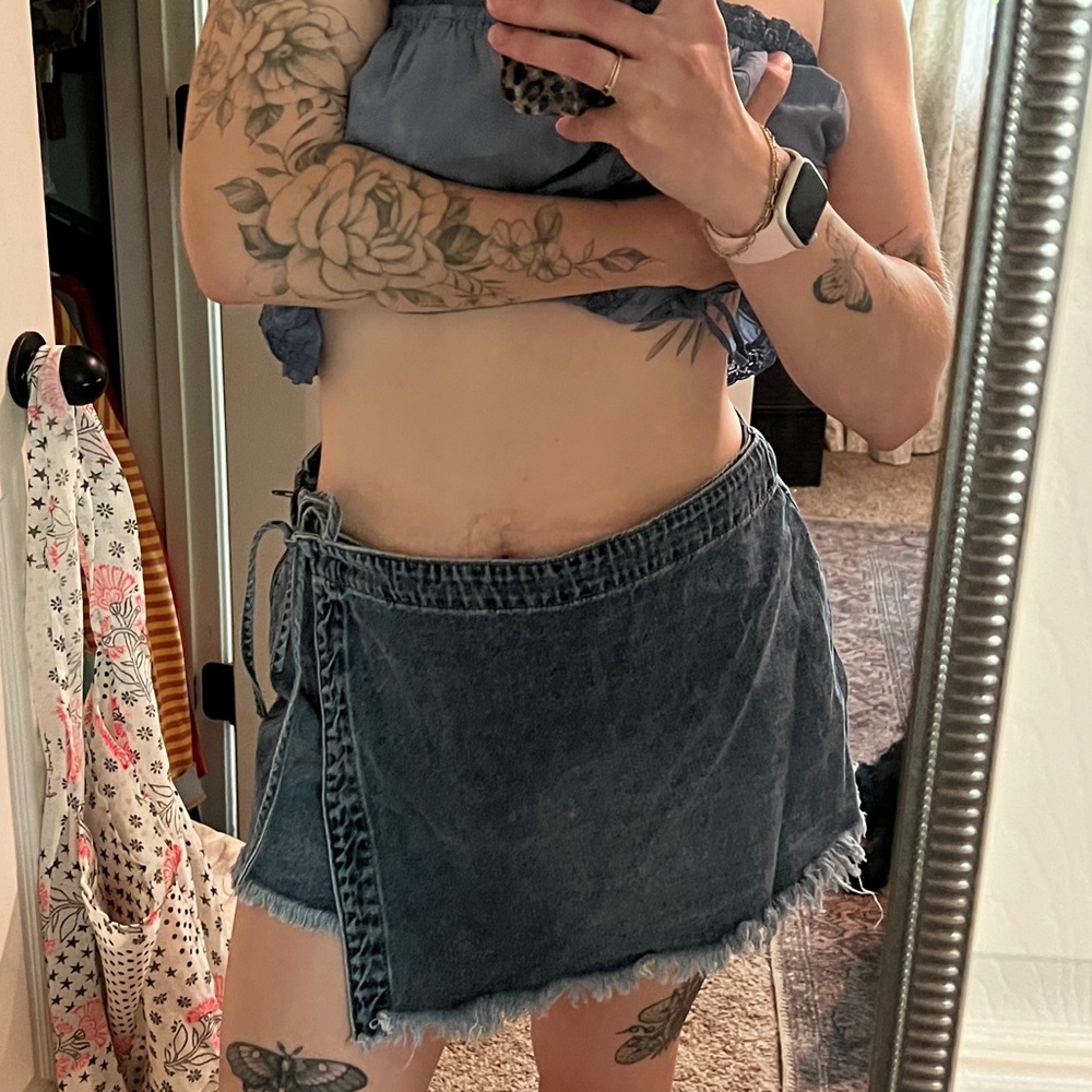 Rewash Blue Asymmetrical Cut Out Mini Skirt